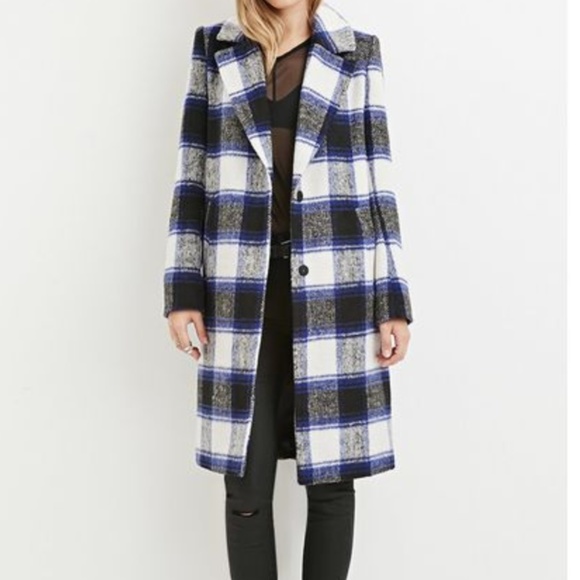 Forever 21 Jackets & Blazers - Forever 21 Blue Plaid Long Coat